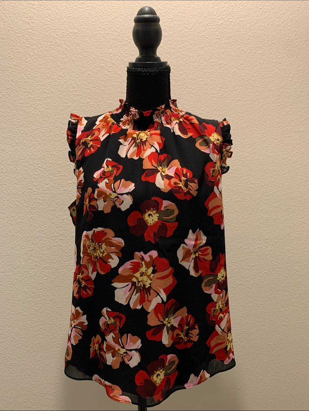 J. Crew Black Floral Ruffle Mock Neck Camisole NWOT (Size S)